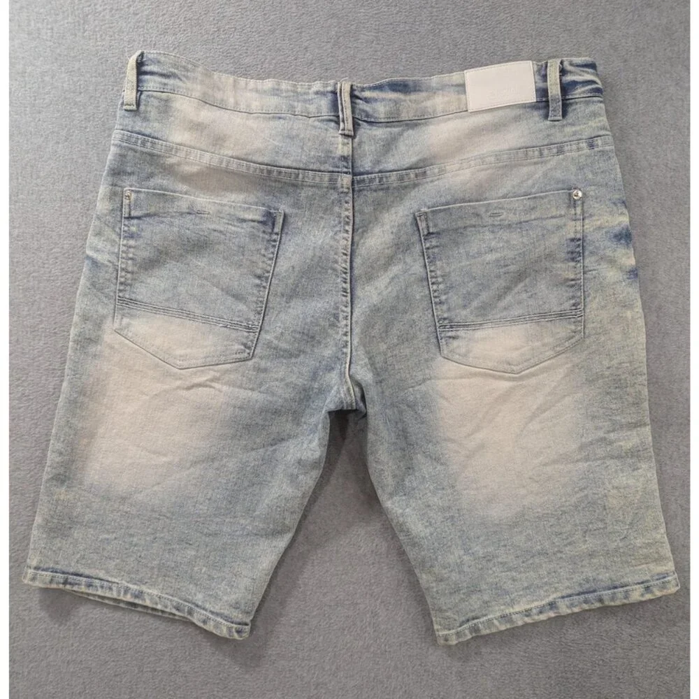 Southpole Denim Biker Shorts Mens 38 Blue Light Wash Slim Fit Moto Distressed